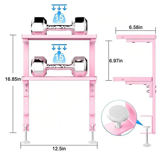 Alt view image 2 of 7 - 2-Tier Desk Shelf Desk Organization Expandable Clamp on Desk Shelf Desktop Accessories for Offices and Game Rooms (Pink)