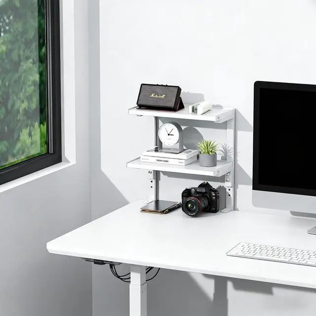 Alt view image 6 of 7 - 2-Tier Desk Shelf Desk Organization Expandable Clamp on Desk Shelf Desktop Accessories for Offices and Game Rooms (White)