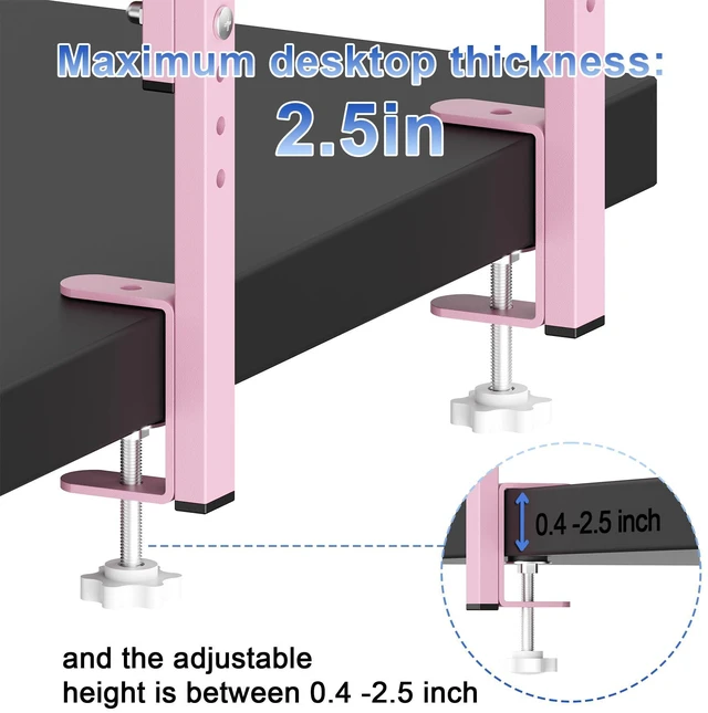 Alt view image 5 of 7 - 2-Tier Desk Shelf Desk Organization Expandable Clamp on Desk Shelf Desktop Accessories for Offices and Game Rooms (Pink)