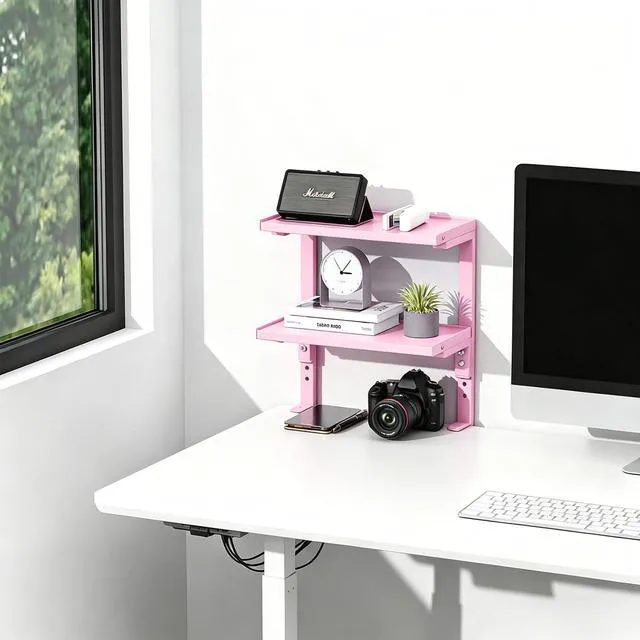 Alt view image 7 of 7 - 2-Tier Desk Shelf Desk Organization Expandable Clamp on Desk Shelf Desktop Accessories for Offices and Game Rooms (Pink)