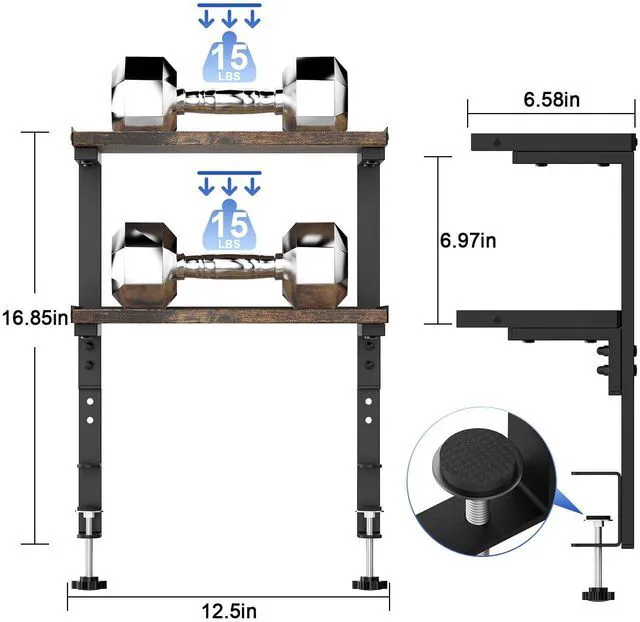 Alt view image 2 of 7 - 2-Tier Desk Shelf Desk Organization Expandable Clamp on Desk Shelf Desktop Accessories for Offices and Game Rooms (Wood)