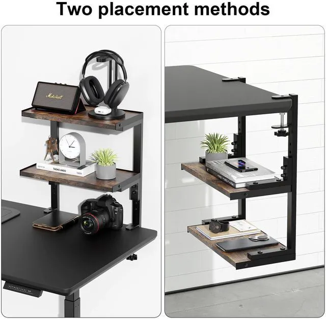 Alt view image 6 of 7 - 2-Tier Desk Shelf Desk Organization Expandable Clamp on Desk Shelf Desktop Accessories for Offices and Game Rooms (Wood)