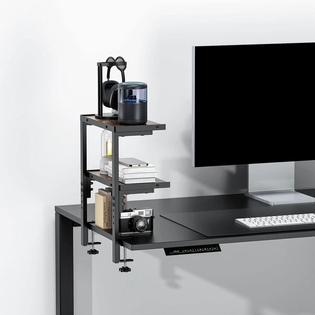 Alt view image 7 of 7 - 2-Tier Desk Shelf Desk Organization Expandable Clamp on Desk Shelf Desktop Accessories for Offices and Game Rooms (Wood)
