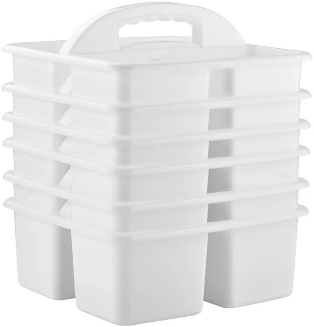 Main image of Plastic Classroom Caddy Organizer with Handle, 6-Pack 3 Compartments, Teacher Supply Storage Caddy for Classroom Organization, Table, Desk, Office, Craft Art for Kids - White