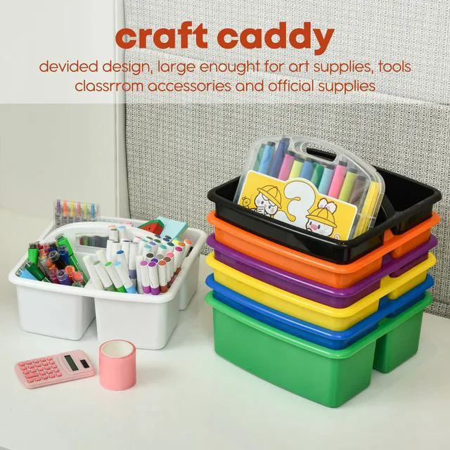 Alt view image 5 of 7 - Plastic Classroom Caddy Organizer with Handle, 6-Pack 3 Compartments, Teacher Supply Storage Caddy for Classroom Organization, Table, Desk, Office, Craft Art for Kids - White