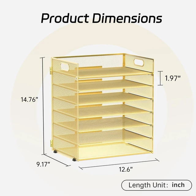 Alt view image 2 of 7 - 7 Tier Paper Organizer for Desk with Mesh Letter Trays and Handle Gold Desk File Organizer with Handle for Sorting Papers, Files, Folders, Mail, Bills and Office Supplies