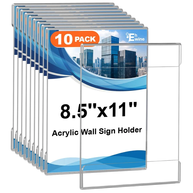 Main image of Acrylic Sign Holder 8.5 x 11 Wall Mount, 10 Pack Clear Flyer Holders Easy-to-Use Sturdy Clear Acrylic Display with Adhesive Mount and Quick Paper Changes for Offices, Stores and Restaurants