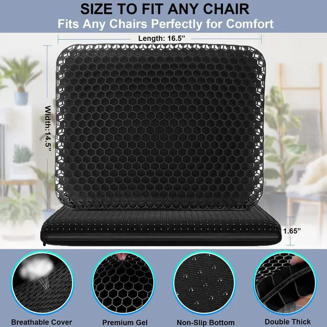 Alt view image 6 of 7 - Gel Seat Cushion for Long Sitting Pressure Relief - Non-Slip Gel Chair Cushions for Back, Sciatica, Tailbone Pain Relief - Seat Cushion for Office Desk Chair, Car Seat Wheelchair Cushions