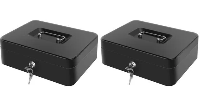 Main image of Cash Box with Money Tray - Large Money Box with Lock, Metal Safe Box for Money 9.84" x 7.87" x 3.54" Black (Pack of 2)