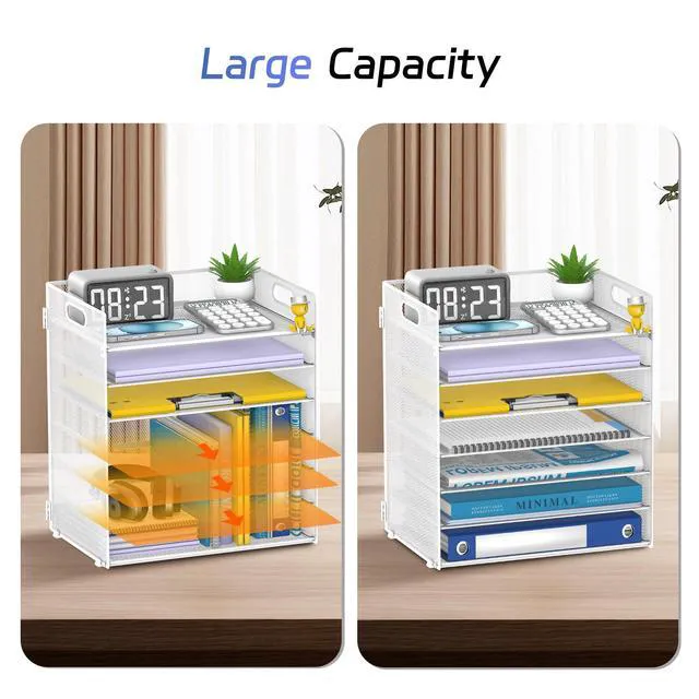 Alt view image 5 of 7 - 7 Tier Paper Organizer for Desk with Letter Trays & Handle White Black Desk File Organizer with Handle for Sorting Papers, Files, Folders, Mail, Bills and Office Supplies