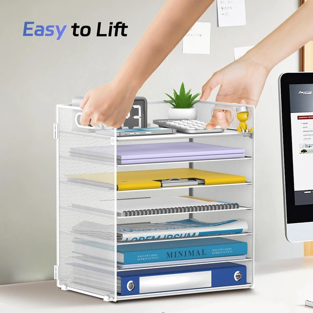 Alt view image 6 of 7 - 7 Tier Paper Organizer for Desk with Letter Trays & Handle White Black Desk File Organizer with Handle for Sorting Papers, Files, Folders, Mail, Bills and Office Supplies