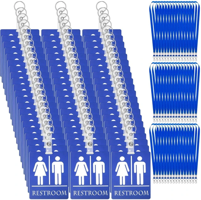 Main image of 64 Set Bathroom Passes for Classrooms Bulk with Keychain Holder Restroom Passes for Students School Public Place Toilet Use, Bathroom Hall Pass Signs for Teachers, PVC, 3.93 x 3.15 in