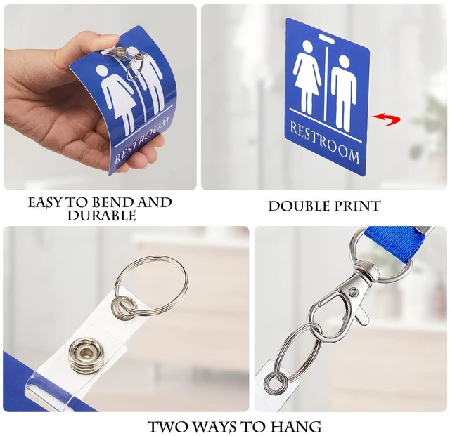Alt view image 4 of 7 - 64 Set Bathroom Passes for Classrooms Bulk with Keychain Holder Restroom Passes for Students School Public Place Toilet Use, Bathroom Hall Pass Signs for Teachers, PVC, 3.93 x 3.15 in