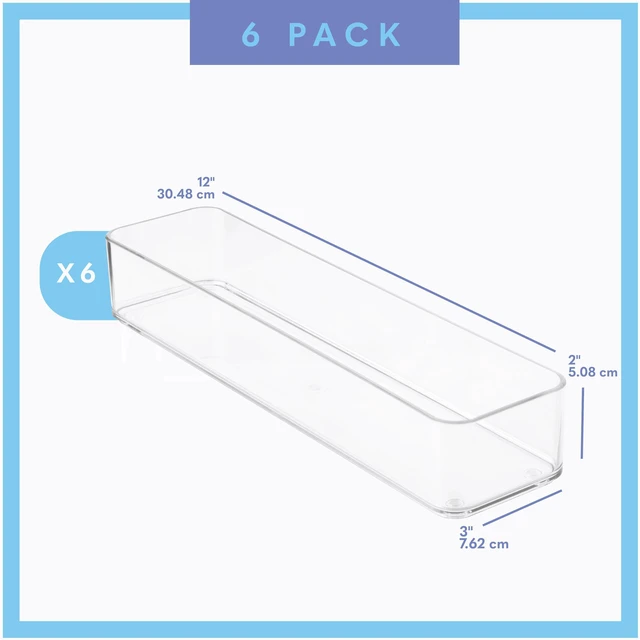 Alt view image 3 of 5 - Plastic Clear Drawer Organizers. Bathroom, Kitchen, Bedroom, Gadgets, Office Organizer Bins, Storage Trays. Heavy Duty, Stackable. 12" x 3" x 2" Set of 6
