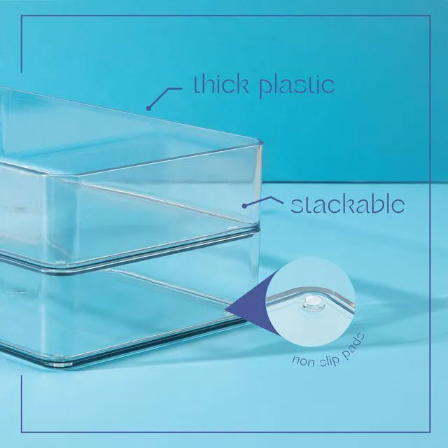 Alt view image 5 of 5 - Plastic Clear Acrylic Drawer Organizers. Bathroom, Kitchen, Bedroom, Utensils, Office Organizer Bins, Storage Trays. Heavy Duty, Stackable. 12" x 6" x 2" Set of 6