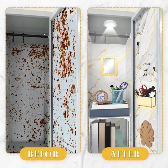 Alt view image 7 of 7 - 25 Pcs Locker Accessories, Locker Wallpaper,Marble,Gold Marble Gold, Locker Organizer, First Day of School Essential, Shelf Mirror LED Light Pen Holder Magnetic Dry Erase Board Rug