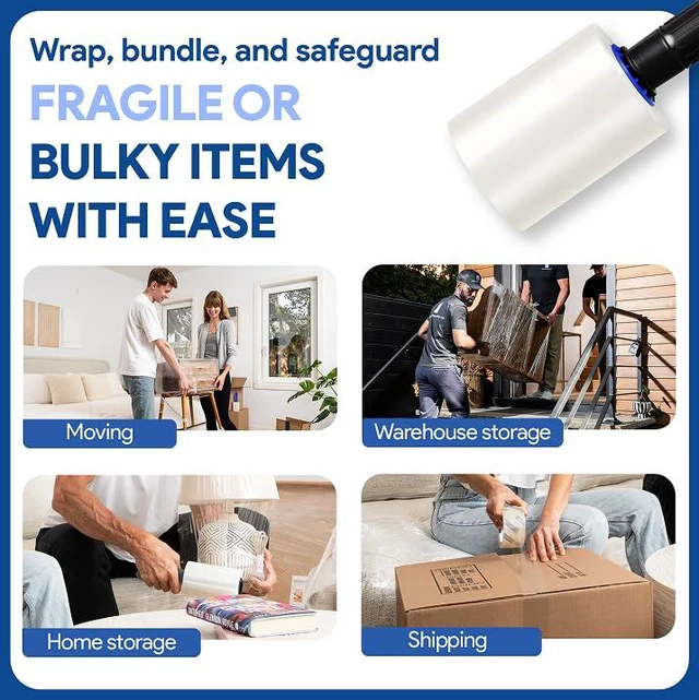 Alt view image 5 of 7 - 5" Plastic Stretch Wrap with Extended Handles 500% Stretch Film Cling Durable Adhering Packing Moving Packaging Heavy Duty Shrink (Clear, 1200ft each, 2 Pack)