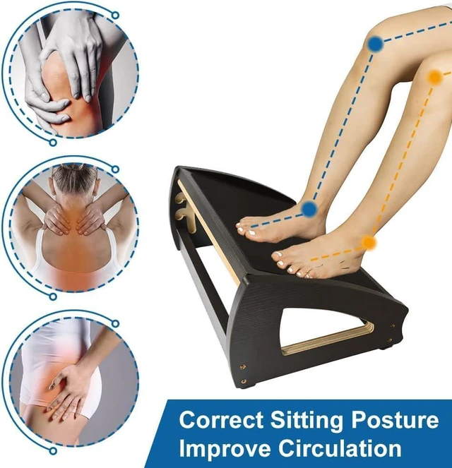 Alt view image 5 of 7 - Wooden Under Desk Footrest, 4 Heights, 400 lb, Anti-Slip, Black Large Non-Slip Platform, Stable Wooden Frame, 4 Height Options, Ergonomic Foot Stool for Office, Home, Gaming, Reading & Sofa
