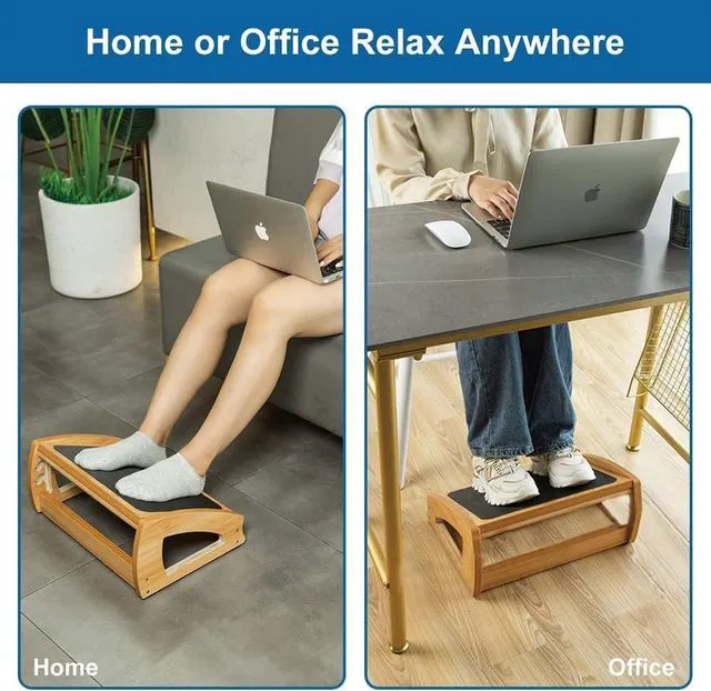 Alt view image 6 of 7 - Wooden Under Desk Footrest, 4 Heights, 400 lb, Anti-Slip, Black Large Non-Slip Platform, Stable Wooden Frame, 4 Height Options, Ergonomic Foot Stool for Office, Home, Gaming, Reading & Sofa
