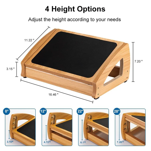 Alt view image 2 of 7 - Wooden Under Desk Footrest, 4 Heights, 400 lb, Office Foot Rest Large Non-Slip Platform, Stable Wooden Frame, 4 Height Options, Ergonomic Foot Stool for Office, Home, Gaming, Reading & Sofa