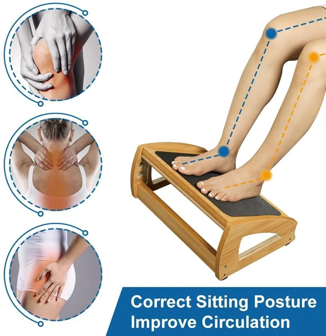 Alt view image 4 of 7 - Wooden Under Desk Footrest, 4 Heights, 400 lb, Office Foot Rest Large Non-Slip Platform, Stable Wooden Frame, 4 Height Options, Ergonomic Foot Stool for Office, Home, Gaming, Reading & Sofa