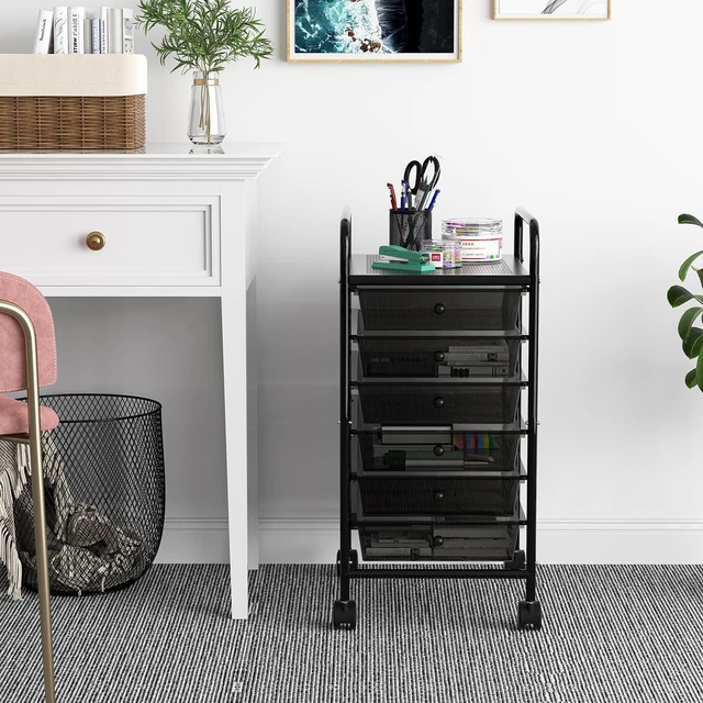 Alt view image 2 of 6 - Rolling Storage Cart with Drawers 6-Tier Office Transparent Black Utility Cart with 6 Drawers & 2 Lockable Caster Wheels, Multipurpose Mobile Drawer Cart for School Bathroom Kitchen