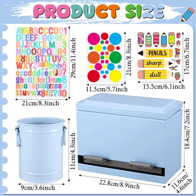 Alt view image 2 of 7 - 8 Pcs Pencil Dispenser for Classroom Stainless Steel, Light Blue Sharp Dull Pencil Holder Classroom, Letter Stickers, Metal Desk Organizer, Back to School Teacher Supplies, Pencil Parking