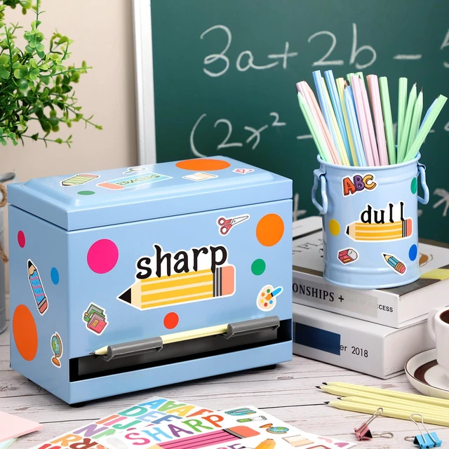 Alt view image 4 of 7 - 8 Pcs Pencil Dispenser for Classroom Stainless Steel, Light Blue Sharp Dull Pencil Holder Classroom, Letter Stickers, Metal Desk Organizer, Back to School Teacher Supplies, Pencil Parking