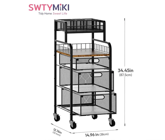 Alt view image 3 of 7 - Rolling Cart with Drawers - Metal Craft Cart with Wheels, DIY Divider and Wood Shelf, Art Supply Organizer Craft Organizer and Storage, Utility Storage Cart for Home Office Studio, Espresso