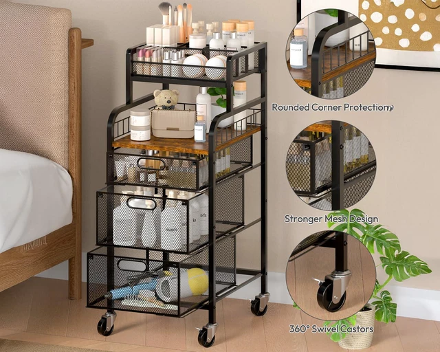 Alt view image 4 of 7 - Rolling Cart with Drawers - Metal Craft Cart with Wheels, DIY Divider and Wood Shelf, Art Supply Organizer Craft Organizer and Storage, Utility Storage Cart for Home Office Studio, Espresso