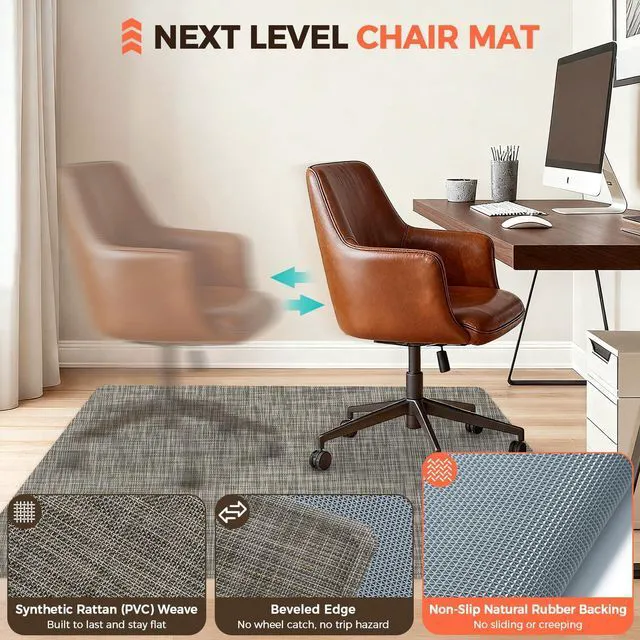 Alt view image 2 of 7 - Office Chair Mat for Hardwood Floor, 45"x53" Heavy Duty Computer Chair Mat - Fast Flat & Smooth Glide - Non-Slip Desk Chair Floor Protector for Home Office - Brown