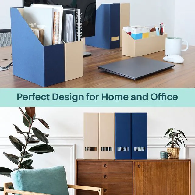Alt view image 2 of 5 - Magazine Holder - File Holder and Desk Organizer, Paperboard Book Organizer and Storage Box for Documents, Magazine Holder Rack for Classroom, Home, and Office (Classic Blue, 4-Pack)