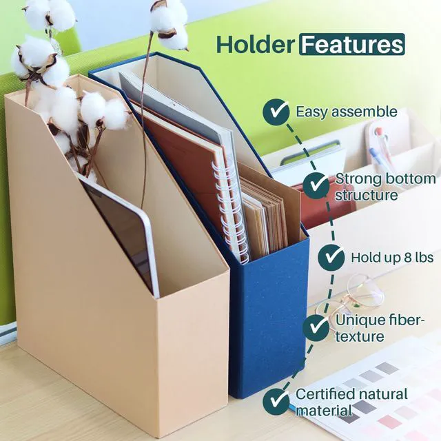 Alt view image 3 of 5 - Magazine Holder - File Holder and Desk Organizer, Paperboard Book Organizer and Storage Box for Documents, Magazine Holder Rack for Classroom, Home, and Office (Classic Blue, 4-Pack)