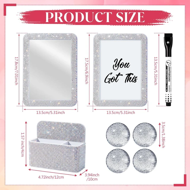 Alt view image 2 of 7 - 8 Pcs Glitter Magnetic Locker Accessories for Girls, Silver Locker Organizer Decorations, Magnetic Pen Holder, Mirrors, Magnets Whiteboards, Markers, Back to Middle School