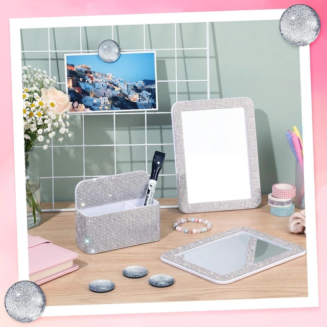 Alt view image 7 of 7 - 8 Pcs Glitter Magnetic Locker Accessories for Girls, Silver Locker Organizer Decorations, Magnetic Pen Holder, Mirrors, Magnets Whiteboards, Markers, Back to Middle School