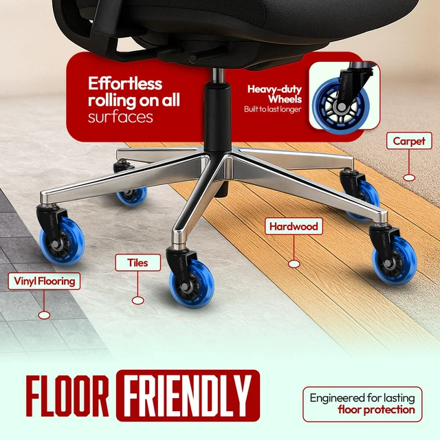 Alt view image 3 of 7 - Office Chair Replacement, 3 Inch Caster Rollerblade Desk Chair for Carpet Hardwood Floors, Heavy-Duty Desk Chair Casters, Fits 98% Chair Set of 5