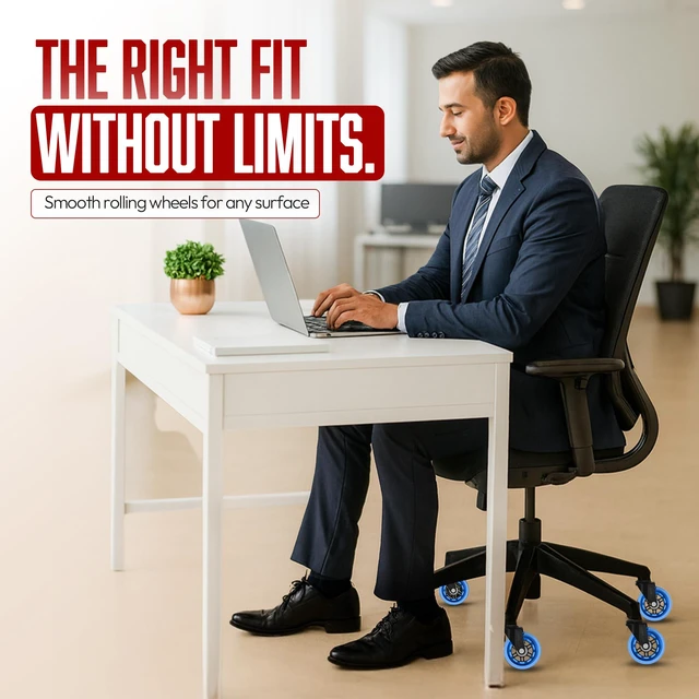 Alt view image 4 of 7 - Office Chair Replacement, 3 Inch Caster Rollerblade Desk Chair for Carpet Hardwood Floors, Heavy-Duty Desk Chair Casters, Fits 98% Chair Set of 5