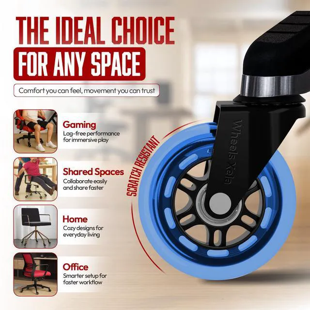 Alt view image 6 of 7 - Office Chair Replacement, 3 Inch Caster Rollerblade Desk Chair for Carpet Hardwood Floors, Heavy-Duty Desk Chair Casters, Fits 98% Chair Set of 5