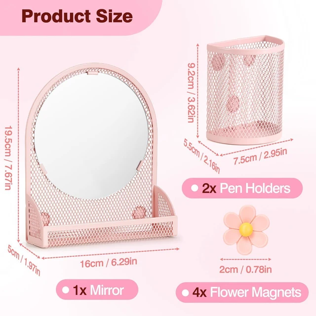 Alt view image 2 of 7 - Locker Accessories for Girls, School Supplies Lockers Decor locker decor accessories Includes magnetic mesh mirror and 2 Magnetic Pen Holders, 4 magnets