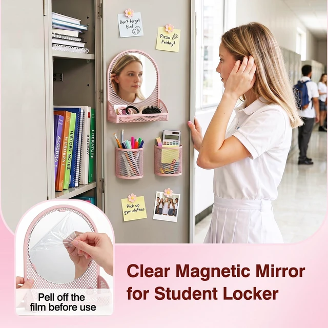 Alt view image 5 of 7 - Locker Accessories for Girls, School Supplies Lockers Decor locker decor accessories Includes magnetic mesh mirror and 2 Magnetic Pen Holders, 4 magnets