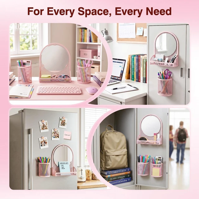 Alt view image 7 of 7 - Locker Accessories for Girls, School Supplies Lockers Decor locker decor accessories Includes magnetic mesh mirror and 2 Magnetic Pen Holders, 4 magnets