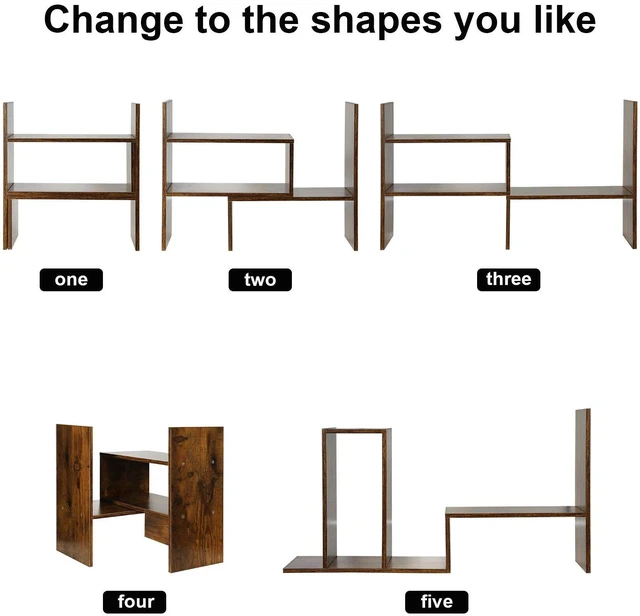 Alt view image 4 of 7 - Expandable Wood Desktop Bookshelf Desktop Organizer Office Storage Rack Wood Display Shelf, Counter Storage Rack Top Bookcase - Freestyle Display Natural Stand Office Supplies Desk Organizer