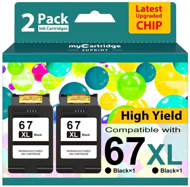 Main image of Upgraded Chip 67XL Black Ink Cartridge High Yield Replaced for HP Ink 67 HP67 HP67XL Work with DeskJet 2855e 2800e 2827e 2755e 2700 2700e 4255e 4200e 4155e Envy 6055e 6000 6455e 6400 Printer 2-Black