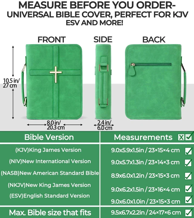 Alt view image 3 of 6 - Vegan Leather Bible Cover Case, Bible Bag with Phone Pocket, Bible Case for Men Women, Christian Gift Box Packaging (Green)