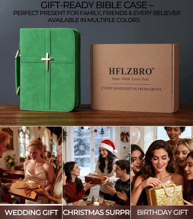 Alt view image 6 of 6 - Vegan Leather Bible Cover Case, Bible Bag with Phone Pocket, Bible Case for Men Women, Christian Gift Box Packaging (Green)