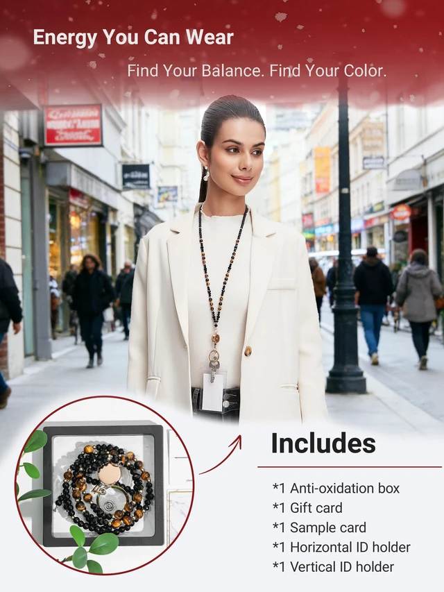 Alt view image 5 of 5 - Natural Stone Beaded Lanyards for ID Badges and Keys,Tiger Eye Teacher lanyard for women, 0.8mm double-strand 6-braided cord, 10+ in retractable reel, for nurses, work, travel and cruises