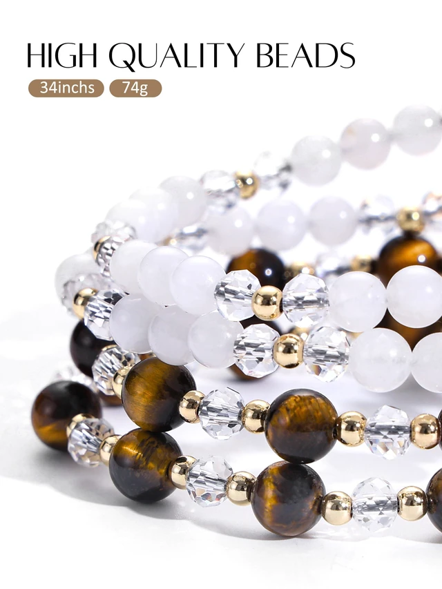 Alt view image 3 of 7 - Natural Stone Beaded Lanyards for ID Badges and Keys, Tiger Eye Teacher lanyard for women, 0.8mm double-strand 6-braided cord, 10+ in retractable reel, for nurses, work, travel and cruises