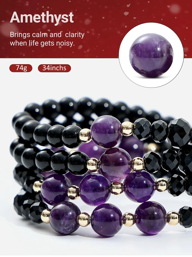 Alt view image 3 of 5 - Natural Stone Beaded Lanyards for ID Badges and Keys,Black Amethyst Teacher lanyard for women, 0.8mm double-strand 6-braided cord, 10+ in retractable reel, for nurses, work, travel and cruises