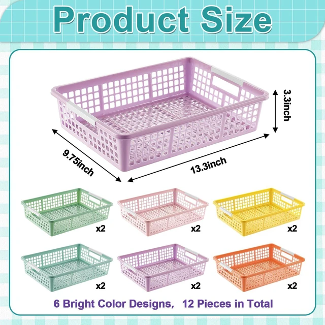 Alt view image 2 of 7 - 12 Pack Plastic Turn in Paper Trays for Classroom Storage Bin Basket Organizers for School Teacher Supplies Classroom Office Home Organization and Storage Tray Holds 4A Paper File (Pastel)