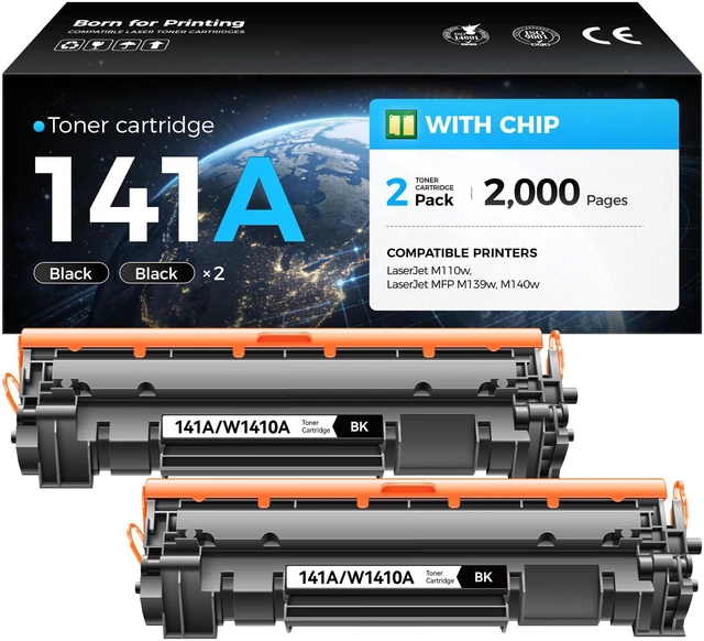 Main image of 141A Toner Cartridge Black 2-Pack with Chip High Yield Compatible Replacement for HP 141A 141X W1410A W1410X Toner Work with LaserJet MFP M140w M110w M140 M110 Laser Printer M139 M139we M140we M110we